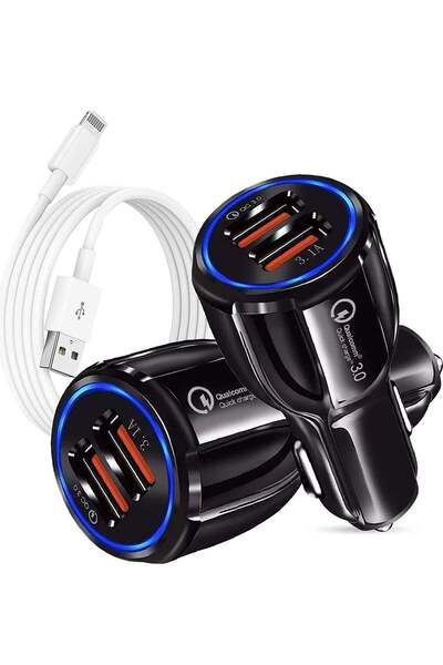 ELTRAZONE USB Car Charger Adapter With USB To Lightning Cable Dual Port Car U...