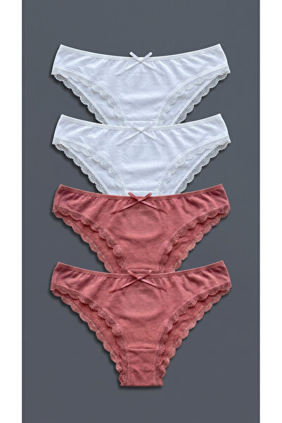mantis Women's Tile White Brazilian Cut Lace Panties 4-Pack