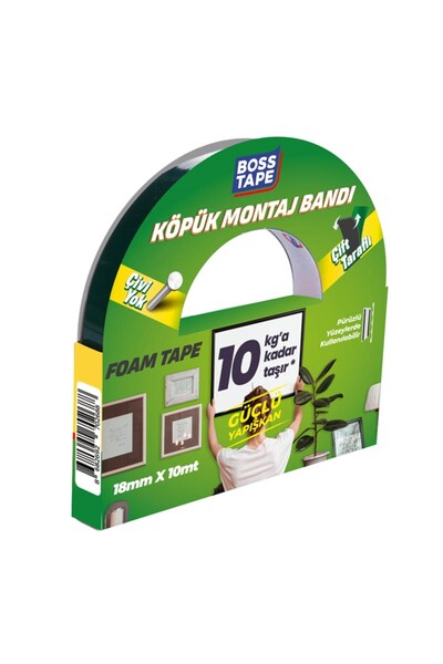 Boss Tape Bandă de montaj din spumă 10 kg, dublă față, neagră, 18 mm x 10 m