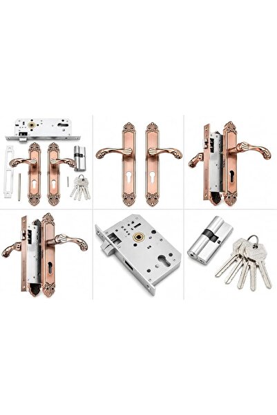 Generic Luxury Copper Finish Mortise Door Handle Set with 5 Keys | Euro Profile Cylinder, Decorative Backplate, Corrosion Resistant, Heavy-Duty Lock Body, Complete Installation Kit