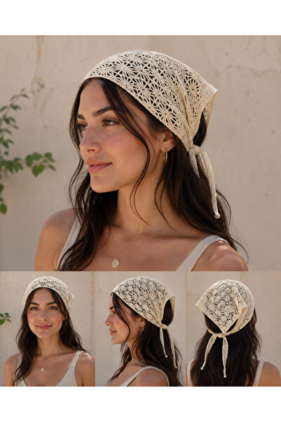CRALİCHE Women's Mesh Knitted Bandana Summer Perforated Knitwear Hair Bandana...