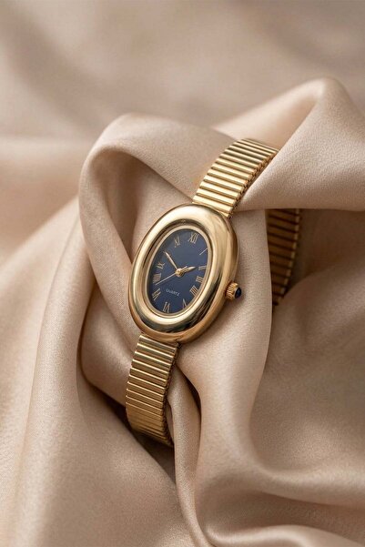 GANYMET Women's Gold Oval Case Wristwatch with Navy Blue Dial, Roman Numerals...