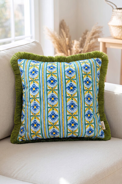 Alseko Concept Azure Garden 02 Green Tasseled 43X43Cm Square 1 Piece Throw Pi...