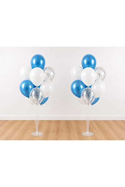 Balonsan Transparent White Chrome Blue Silver Sequin 14 Balloons 7 Balloon St...