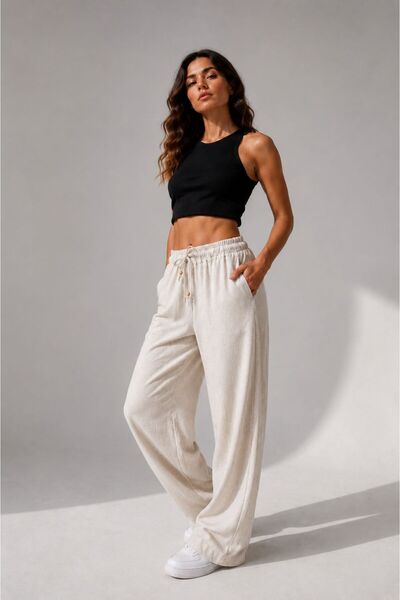 ASL WOMAN Women's Linen Trousers with Elastic Waist and Laces
