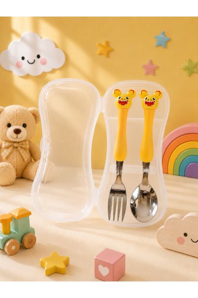 CEZVE HOME Metal Tip Spoon and Fork with Child Figure |   Food Spoon |   Boxe...