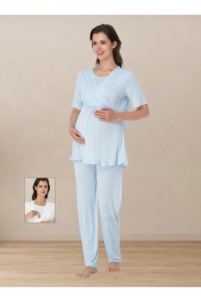 ByLohusa Short Sleeve Cotton Maternity Pajama Set with Nursing Detail Effortt...