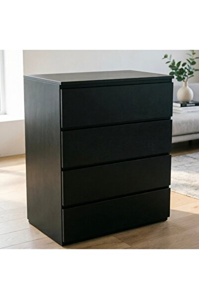 Bleco Minimalist Black Narrow 4-Drawer Gap Storage Chest