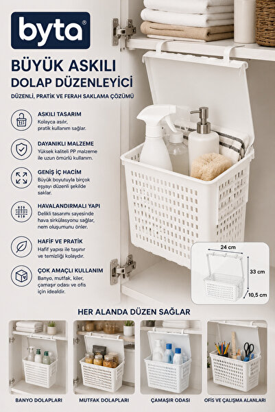BYTA Kapaklı Askılı Dolap Organizeri Raf Altı Saklama Sepeti Çok Amaçlı Dolap...