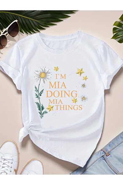 NOURAM تي شيرت نسائي من MIA بتصميم "I'M Doing Mia Stuff" مع زهرة ديزي ونجمة، ...