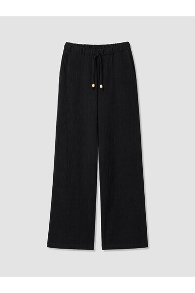 LC Waikiki Lcw Vision Black Elastic Waist Textured Women's Trousers