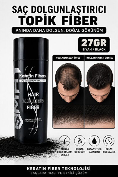 SMAY Topik Fiber Saç Dolgunlaştırıcı 27 Gr Siyah Keratin Fiber Saç Tozu Saç K...