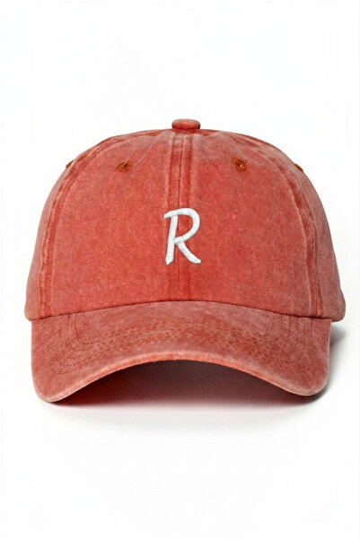 ŞapkaMania Orange Embroidered Washable Vintage Unisex Hat with Letter R