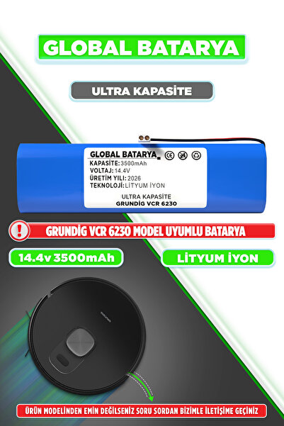 GLOBAL BATARYA Grundig Vcr 6230 Uyumlu Akıllı Robot Süpürge Bataryası 14.4V 3...