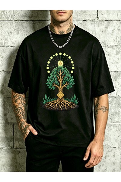 BASEPULSE Mystical Tree Of Life Design Men'S Crewneck T-Shirt Loose Fit 100 P...