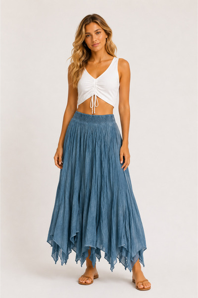 Sibel Günay Butik Women's 100% Cotton Lined Sectioned Casual Summer Skirt Siz...