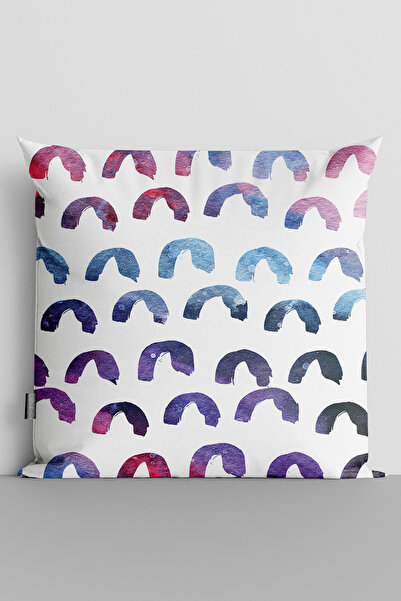TicaretJet Colorful Half Circles Double Sided Digital Printed Throw Pillow Co...