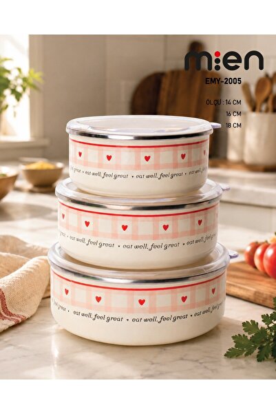 MİEN Cutie 3-Piece Enamel Flat Storage Container Set