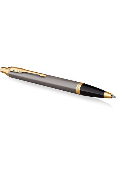 Parker IM Ballpoint Pen | Gray Lacquer with Gold Trim | Medium Point | Blue I...