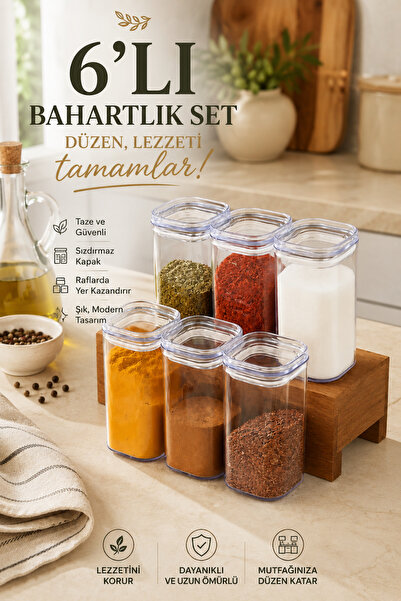 Parmeva Set of 6 300ml Vacuum Sealed Spice Containers - Leak-Proof Gasket - w...