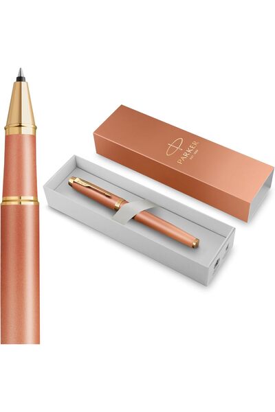 Parker pen with a fun orange gradient finish, gold accents, fine nib, black i...