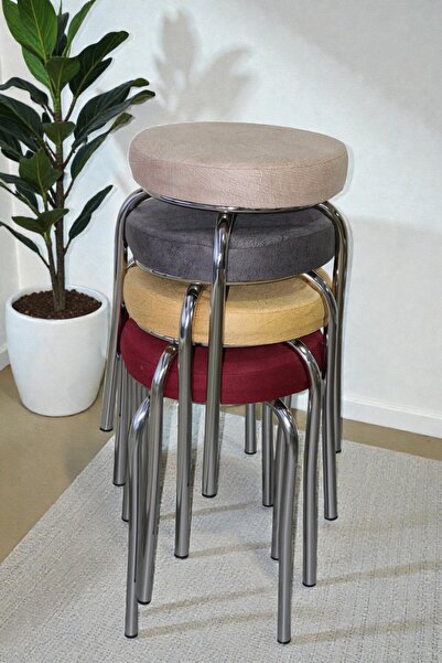 WENTHOME 4 Adet Renkli Kumaş Tabure - Metal Ayak Ahtapot Tabure (MONTAJLI KUL...