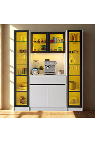 SARIOĞLU MOBİLYA Viena Pure LED Aydınlatmalı Kahve Köşesi Dolabı 170X205 cm M...