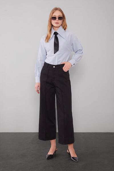 Levidor Black Layered Wide Leg Trousers