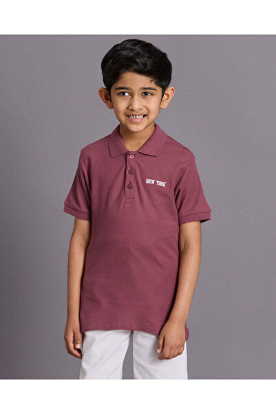 REDTAG Boys Burgundy Printed Polo Shirt
