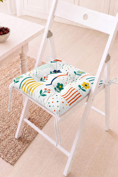 Home Renkli Çiçek Motifli Pofidik Sandalye Minderi - Modern ve Patchwork Deko...