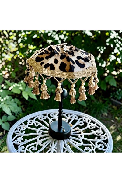 Fleurs Chic Leopar Led Işıklı Bali Şemsiyesi Siyah Gövde