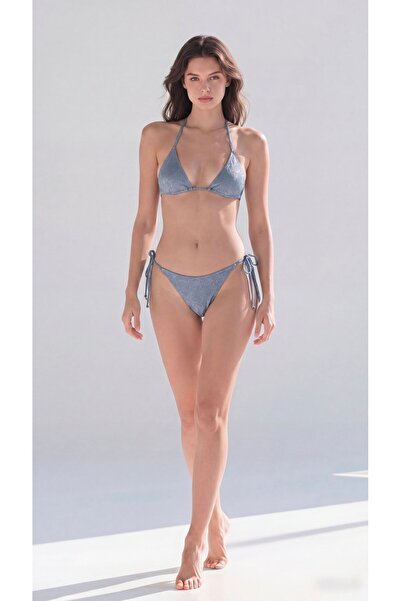 AYS Sleepwear AYS Sola Buz Mavisi Üçgen Kesim Bağlamalı Bikini Takımı