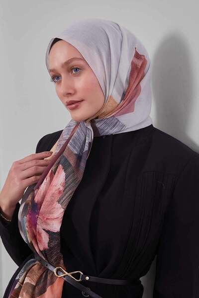 Levidor Silver Mixed Floral Pattern Cotton Shawl