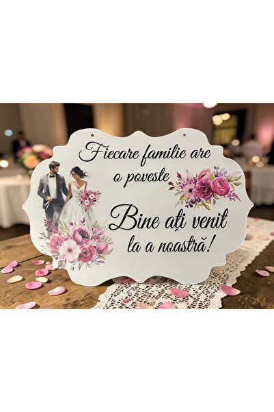 OEM Placuta decorativa MDF 60×40 cm – „Bine ati venit la povestea noastra” – MOV elegant, Cadou casa noua / nunta
