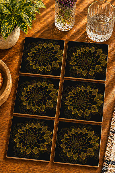 JHAAR Mandala Style Floral Illustration Modern Set of 6 Coasters - Uv Printin...