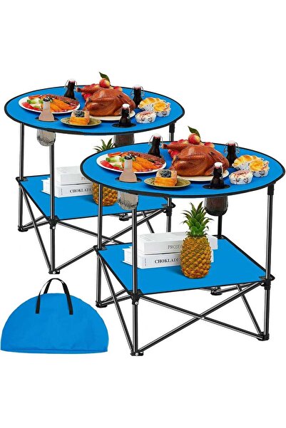 DAY BY DAY Folding Camping Table with Cup Holder and Bottom Shelf with Protec...