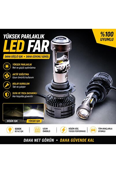 FORTİCO H7 Mercekli 23.000 Lümen Led Far Ampulü Premiummega Şimşek Etkili Kes...