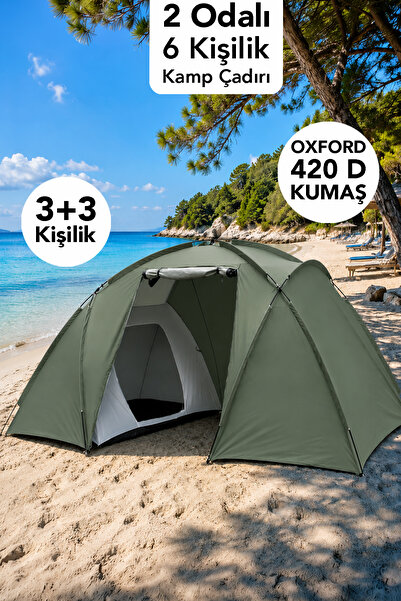 Fischer One 6 Kişilik Kamp Çadırı - 2 Odalı Bahçe Sahil Su Geçirmez Oxford 42...