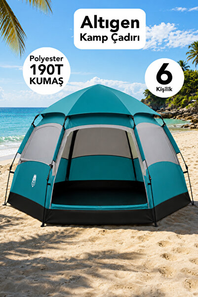 Fischer Altıgen Kamp Çadırı - 6 Kişilik Polyester 190 T Su Geçirmez Kumaş Out...