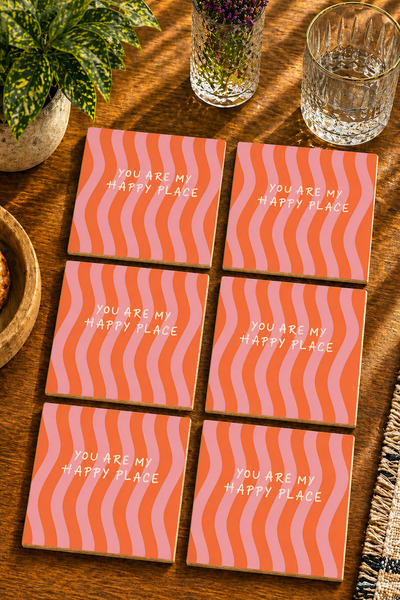 JHAAR Modern Text Design -''You Are My Happy Place'' Modern Set of 6 Coasters...