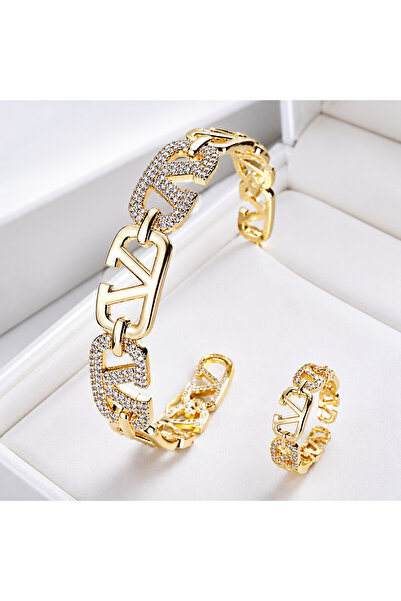 essentialneedforall Luxury hand bangle with ring Set for women
