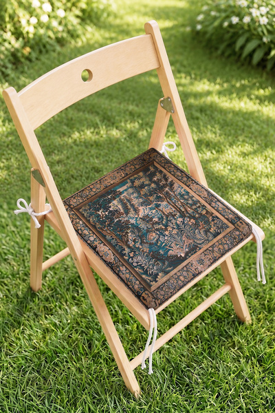 Home Vintage Orman ve Geyik Desenli Fermuarlı Sandalye Minderi - Yeşil Kahver...