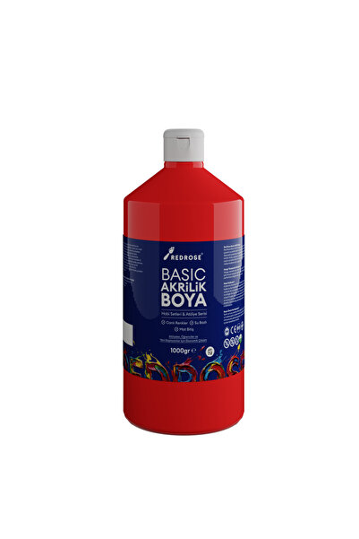 Red Rose Kırmızı Basic Akrilik Boya 1000gr, Dekoratif Hobi Amaçlı Sanatsal Ca...