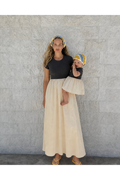 maternel Short Sleeve Cotton Contrast Dress - Maternity & Breastfeeding