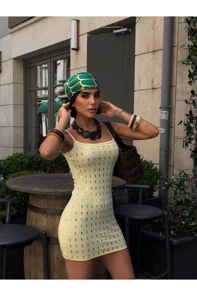 NİCE STYLE KADIN FUL BAGET TAŞ DETAY İNCE ASKILI LİKRALI MİNİ ELBİSE