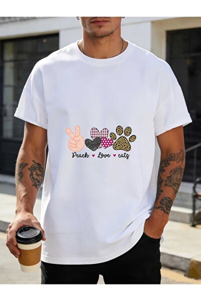 2mcup تي شيرت رجالي بطباعة Peach Love Cats بوزن 180 جرام، مثالي للمهرجانات ال...