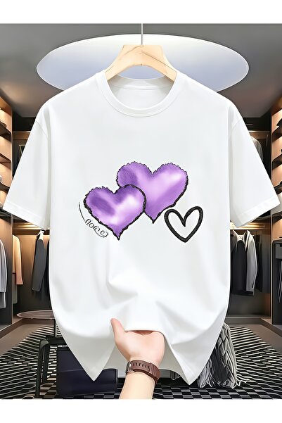 212Wear تي شيرت رجالي جديد وعصري برقبة دائرية، مع طباعة قلب أرجواني رومانسي، ...