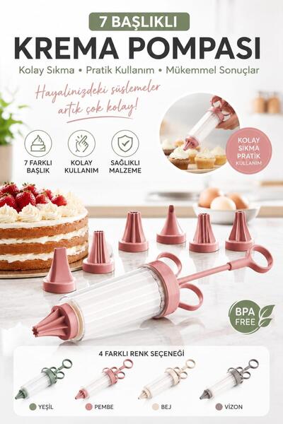 Okyanus Home 7 Başlıklı Krema Pompası - Kek Pasta Süsleme Aparatı