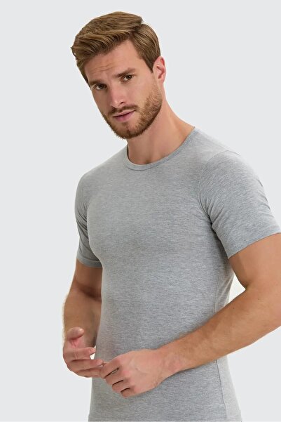 Berrak Men's Lycra Single Jersey Short Sleeve Crew Neck - Cotton - 1024 - Gra...