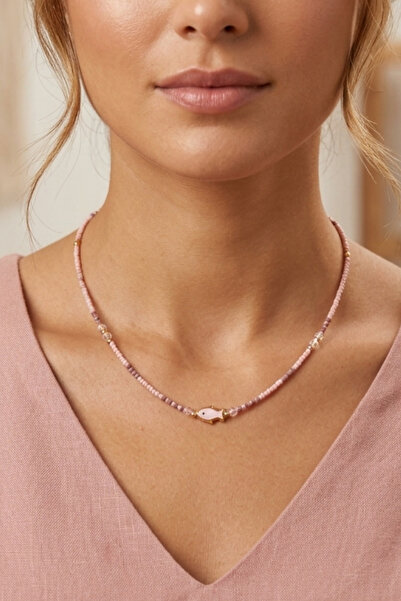 PETEK AKSESUAR Pink Lila Fish Bead Necklace